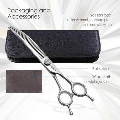 8.0'' Curved Chunkers Shears for Dog Grooming Professional Magic Dog Grooming Scissors with Big Artificial Diamonds 38 Teeth for Large Dog(8.0 in, Curved Chunkers)