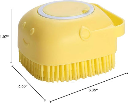 Pet Bath Brush Scrubber,Silicone Bath Brush Filling Liquid,Pet Massage Brush Bath Shampoo Brush,Hair Fur Grooming Cleaning For Short Long Haired Dogs And Cats (Yellow)
