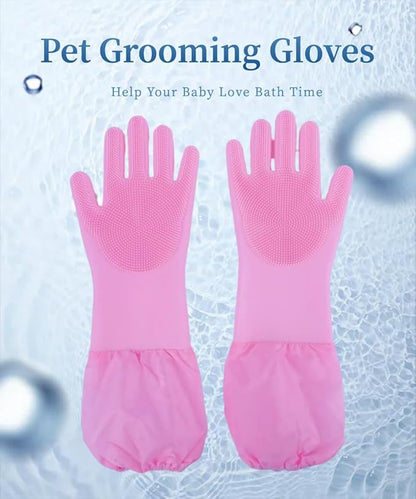 Pet Grooming Gloves with Brush,Lengthened Silicone Gloves, High-Density Massage Column Design, Suitable for Bathing and Massaging Cats and Dogs at Home or in Pet Stores