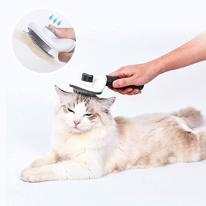 Self-Cleaning Slicker Brush for Dogs and Cats, Hair Cleaner Brush, Shedding and Dematting Grooming Comb, Pet Grooming Brush-Pink, standtard