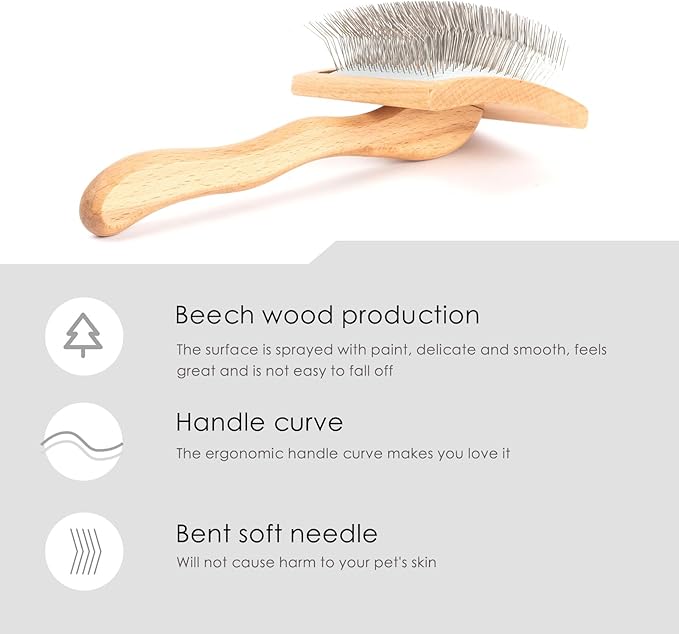 Long Pin Slicker Brush for Dogs (Goldendoodles, Labradoodles, Poodles) and Long Hair cat， Best Grooming Brush for Small Animals ，for Grooming Pet Hair， Beech Wood