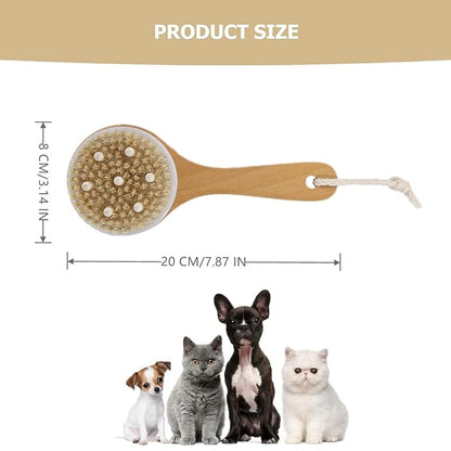 Pet Shampoo Brush Premium Dog Bath Brush Dog Shower Brush Wooden Pet Bath Massage Brush with Massage Points for Dogs and Cats with Short or Long Hair