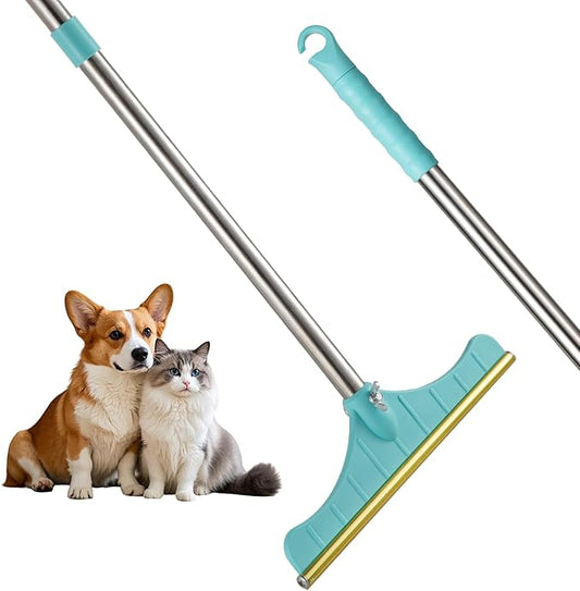 Stainless Steel Carpet Rake for Pet Hair Removal, Reusable Cat Dog Hair Remover with 47’’ Adjustable Long Handle Advanced Lint Remover Scraper for Carpets, Rugs, Mats, Furniture (Blue)