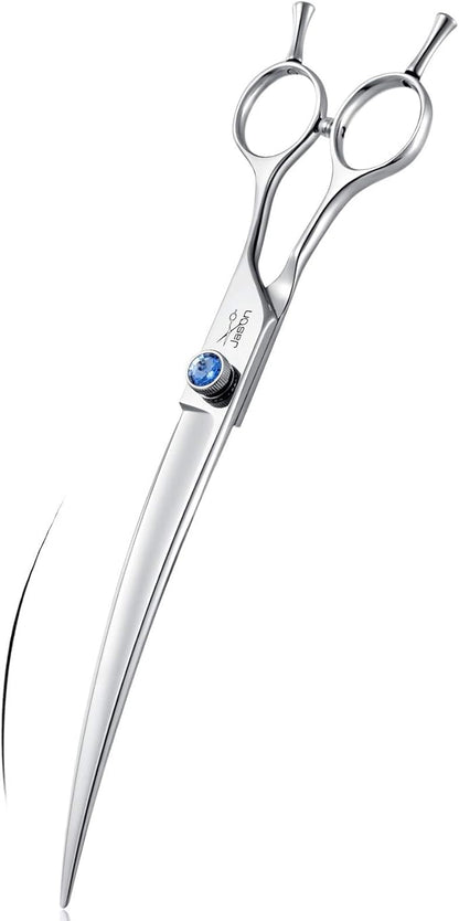 JASON 8" Curved Dog Grooming Scissors Ergonomic Pets Cats Trimming Shears with Offset Handle and a Jewelled Screw for Right Handed Groomers Long Sharp Comfortable