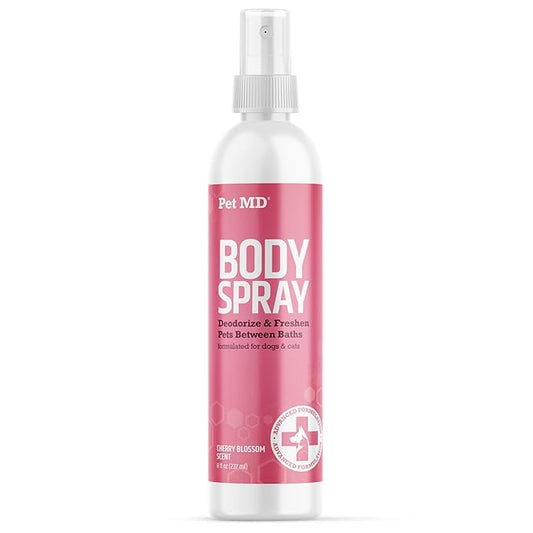 Pet MD Body Spray for Dogs & Cats, Deodorizing Dog Perfume Reduces Static & Eliminates Odor - Long-Lasting Pet Cologne Spray for Dogs - Cherry Blossom