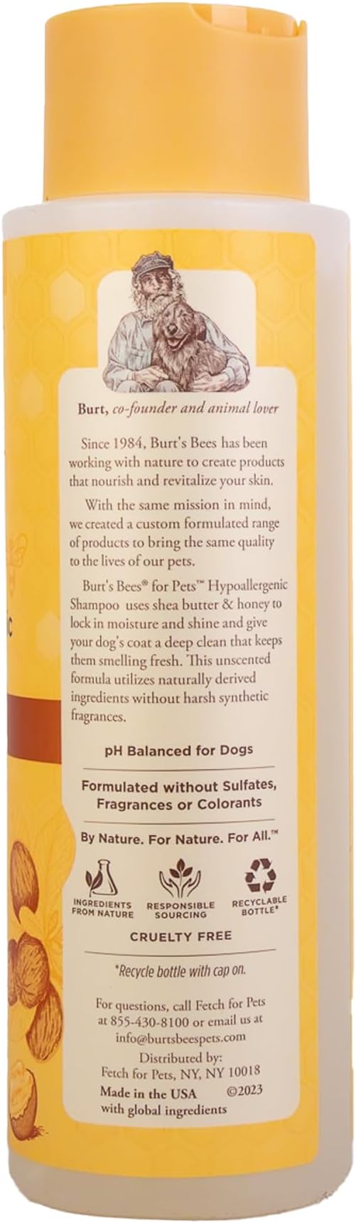 Burt's Bees for Pets Hypoallergenic Shampoo for Dogs with Shea Butter and Honey, 95% Natural Origin Formulas, Cleanser for Sensitive Dogs - Gentle Dog Wash, 6pk, 16 oz
