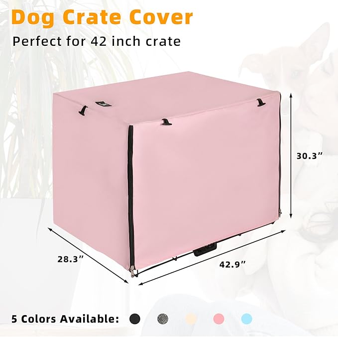 X-ZONE PET Double Door Dog Crate Cover - Polyester Pet Kennel Cover Fits 42 inches Wire Dog Cage Pink