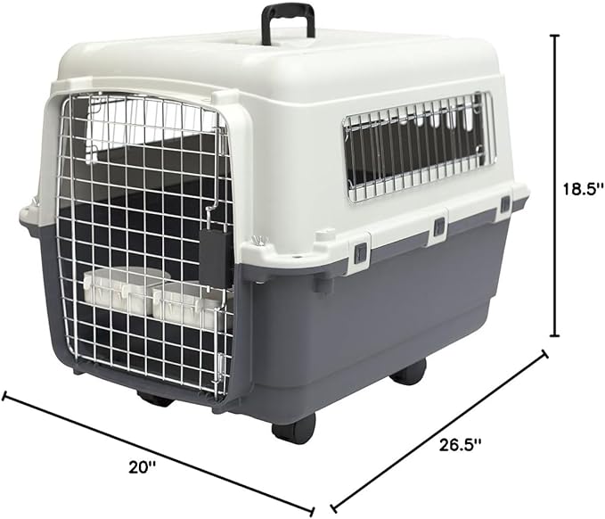 SportPet Designs Plastic Kennels Rolling Plastic Wire Door Travel Dog Crate - Medium, Gray (CM-2001-CS01)