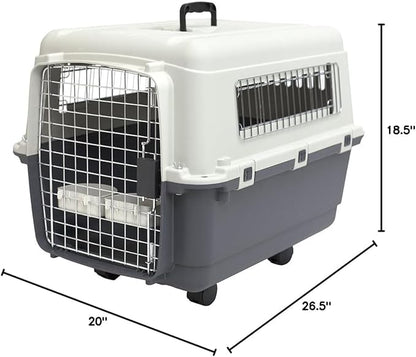 SportPet Designs Plastic Kennels Rolling Plastic Wire Door Travel Dog Crate - Medium, Gray (CM-2001-CS01)