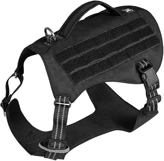 Tactical Dog Adjustable Training Harness Dog Saddle Bag Backpack Vest with Handle Military No Pull Dog Harness for Small Medium Large Dogs (M, Black)