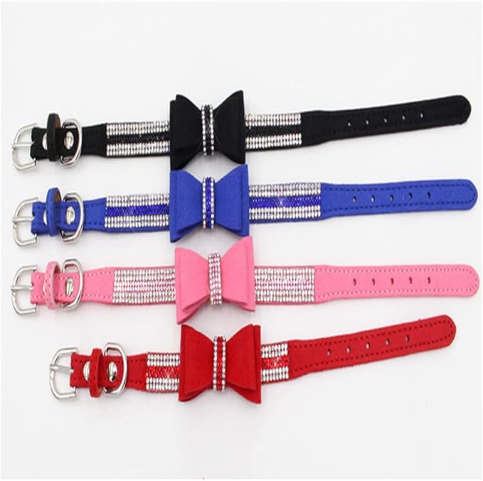 Hot Pink Medium Dog Collar for Girl,Diamond Dog Collar with Bow tie, Female Cat Collars Rhinestone Crystal Jeweled Bling Sparkling Glitter for Small Medium Large Dogs,M