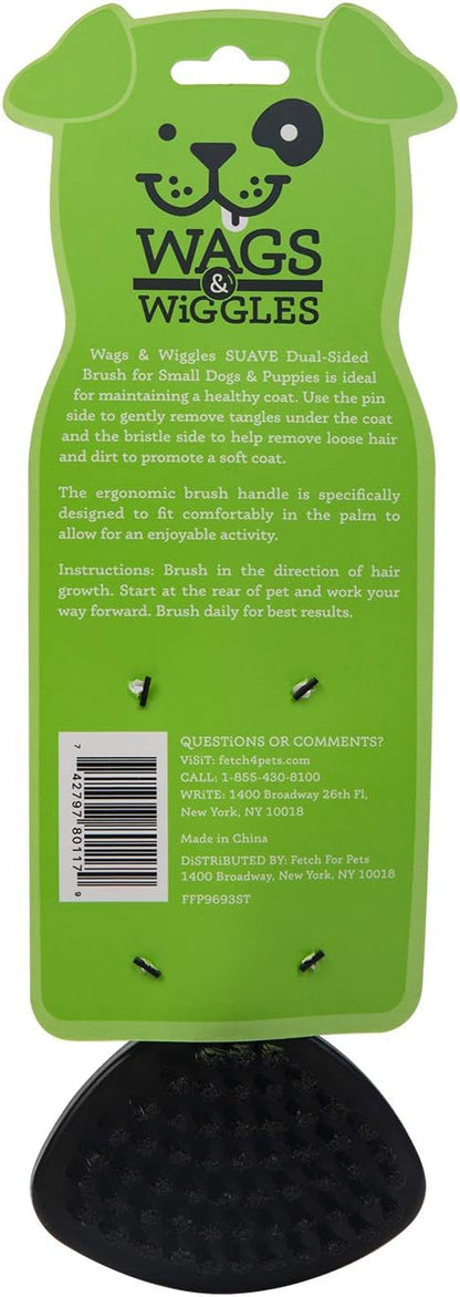 Wags & Wiggles Two-Sided Bristle and Squiggly Pin Brush for Small Dogs | Short Hair Dog Grooming Brush | Best 2-in-1 Grooming Supplies