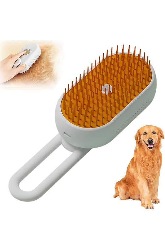 Pet Grooming Brush for Dogs, Soft Silicone Bristles, Ergonomic Handle, White and Orange