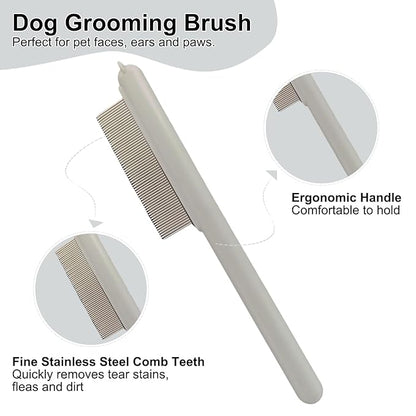 Cute Plastic Dog Comb with Stainless Steel Bristles and Furry Ears Design - Pet Grooming Tool for Removing Dirt and Tangles （Grey）