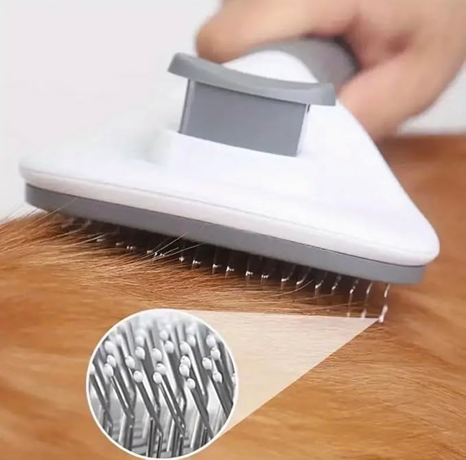 Pet Grooming Brush, Self Cleaning Pet Brush For Dogs and Cats with Release Button, Grey