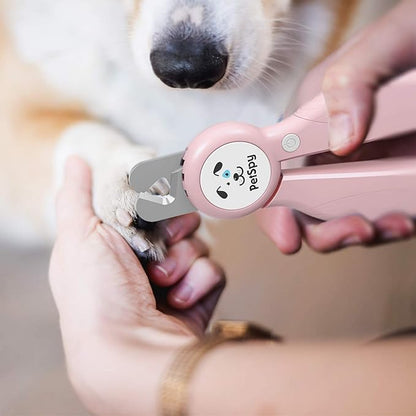 Newest Dog Nail Clippers with LED Guide Light, Professional Claw Care Pet Nail Clipper & Trimmer with Nail File, Razor Sharp Blades, Home Grooming Tool Kit for Animals (Pink)