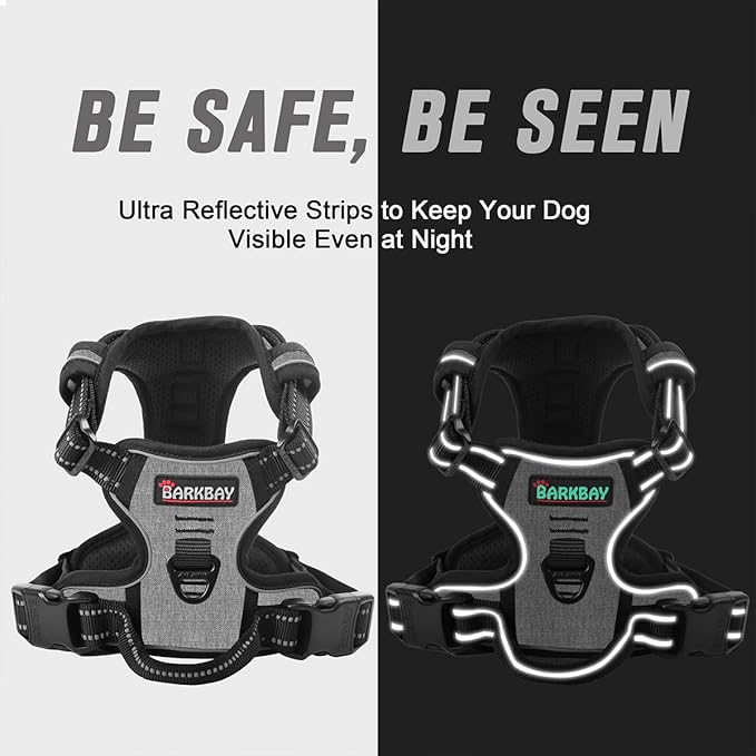 BARKBAY No Pull Dog Harness Front Clip Heavy Duty Reflective Easy Control Handle for Large Dog Walking(Flint Gray,M)