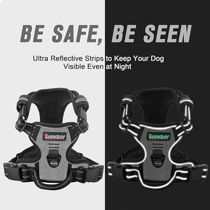 BARKBAY No Pull Dog Harness Front Clip Heavy Duty Reflective Easy Control Handle for Large Dog Walking(Flint Gray,M)