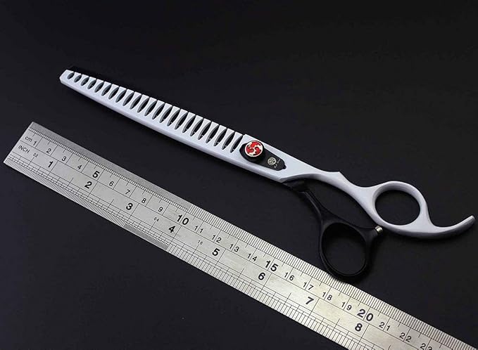 Purple Dragon 8.0 inch Professional Pet Grooming Scissors - Dog Chunker Shears - Adult Animal Thinning Hair Shears for Pet Groomer or Family DIY (White)