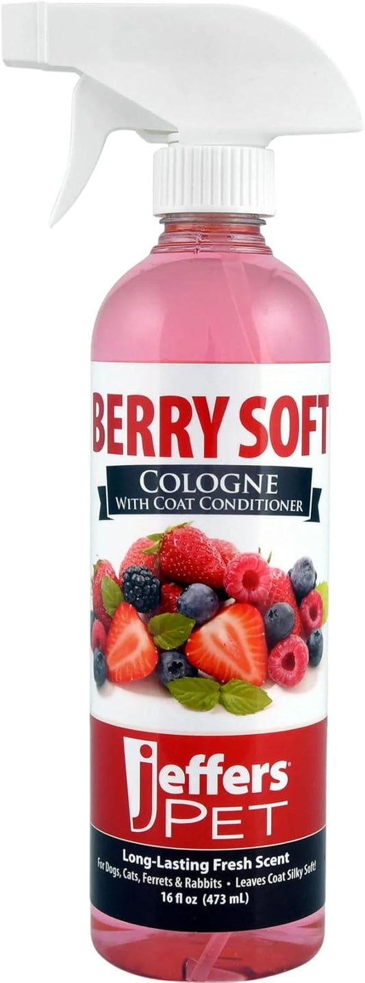 Jeffers Pet Cologne for Dogs, Cats, Rabbits & Ferrets, Berry Soft 16oz – Soap-Free, Conditioner for Silky Coats, Safe & Fresh Fragrance, Deodorizing Spray for Pets, Grooming Essentials