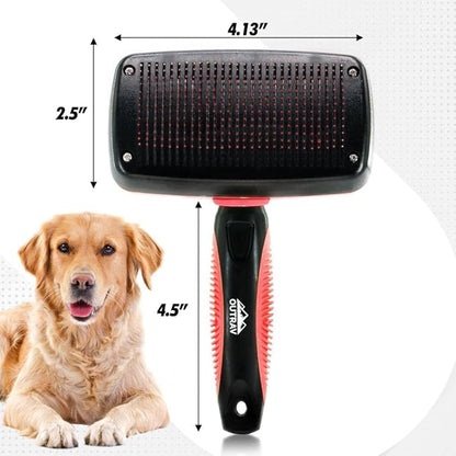 Outrav Self Cleaning Slicker Brush Dog & Cat Grooming Tool with Retractable Bristles Red, Animal Print, 1 Count (Pack of 1), Assembled, Metal & Rubber Construction, 7 Inches