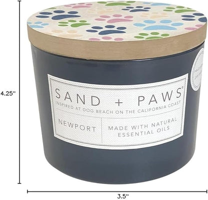 Sand + Paws Scented Candle - Newport - Additional Scents and Sizes –Luxurious Air Freshening Jar Candles Neutralize pet Odors and Enhance Home décor – 100% Cotton Lead-Free Wicks - 12 oz