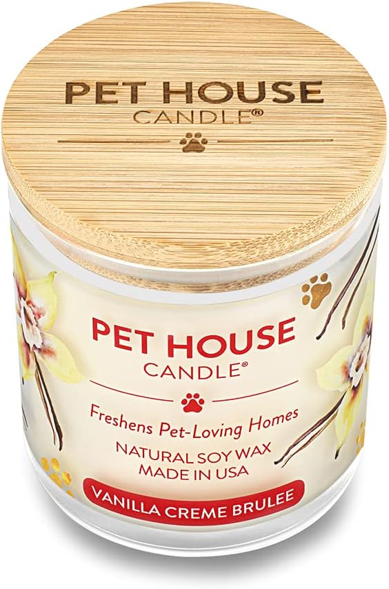 One Fur All Pet House Candle 2 Pack - Plant-Based/Soy - Clean Burning, Long Lasting Pet Odor Candle - Vanilla Sandalwood, Vanilla Creme Brulee