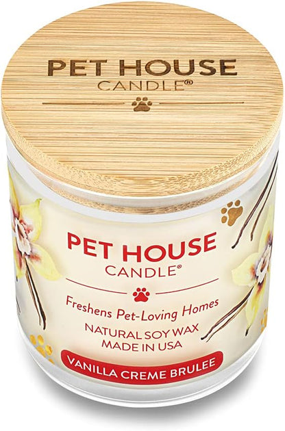 One Fur All Pet House Candle 2 Pack - Plant-Based/Soy - Clean Burning, Long Lasting Pet Odor Candle - Vanilla Sandalwood, Vanilla Creme Brulee