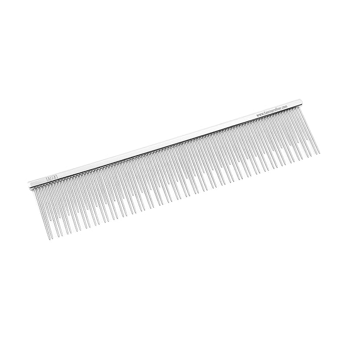 Tauro Pro Line Cat Carding Comb – 6.5", Double Teeth Chromed Iron Cat & Dog Butter Comb with Rounded Ends, Ideal for Combing Knots & Fine Grooming, M