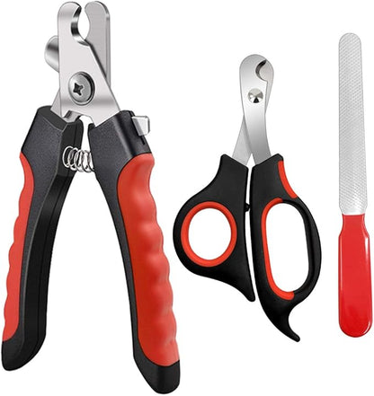 Pet Nail Clippers and Trimmers Set Safety Guard to Avoid Over Cutting Razor Sharp Blades Grooming Tool for All Small Large Dog Cat Red
