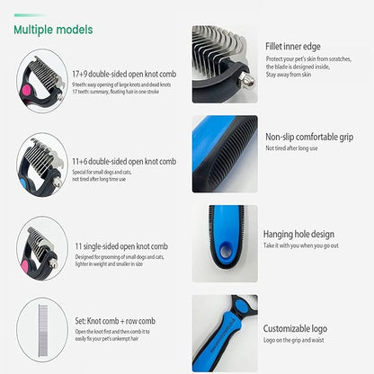 YNR Dog Dematting Comb Grooming Tool Kit, 2 Sided Professional Deshedding Comb Undercoat Rake to Remove Loose Knots, Mats, Tangles Hairs Fits for Pets, Dogs, Cats, Horses and Rabbits