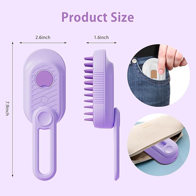 Pet Steam Brush for Dog Cat, 3-in-1 Cat Steam Brush for Shedding Grooming/Massage/Cleaning, Static-Free Deshedding Comb with Nano Spray, 360° Rotating Handle, Rubber Teeth & Portable Design (White)