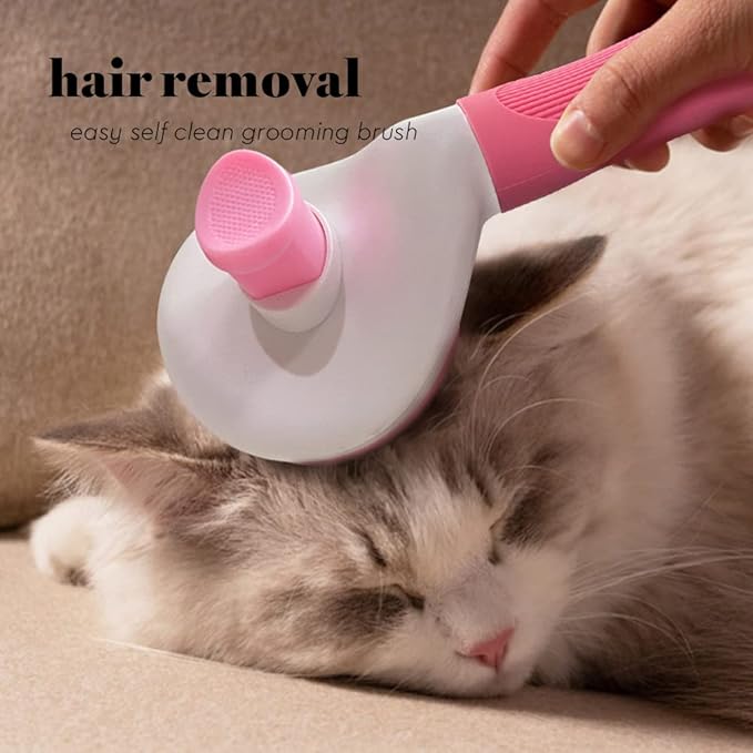 Self Cleaning Bristle Slicker Brush for Dogs Cats, Pets Easy Grooming Brush, Deshedding Massaging Tool, Gray