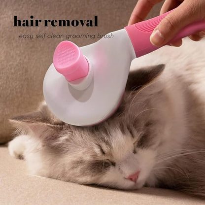 Self Cleaning Bristle Slicker Brush for Dogs Cats, Pets Easy Grooming Brush, Deshedding Massaging Tool, Gray