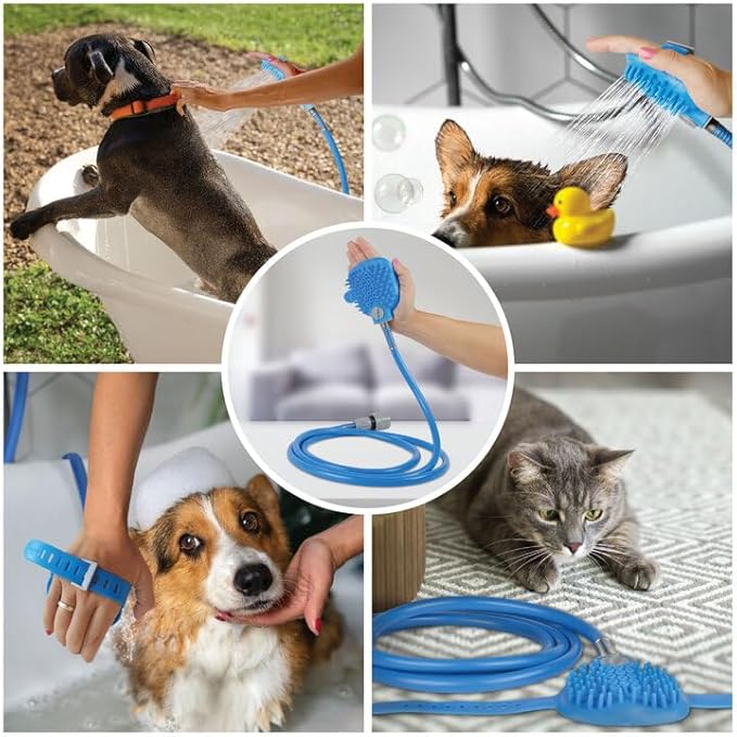 FurfectPet Pet Shower Hose Attachment-Soothing Massage Soft Silicone Bristles for Long Short Haired Dogs & Cats Washing - Pet Grooming - With Hose and Shower Attachment