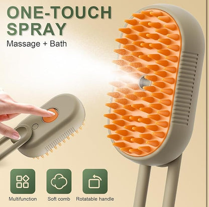 Pet Grooming Brush with Silicone Bristles for Dogs and Cats, Handheld Design, Beige and Orange