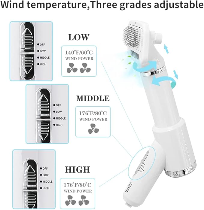 Pet Hair Dryer and Detachable Slicker Brush, 2-in-1, Black