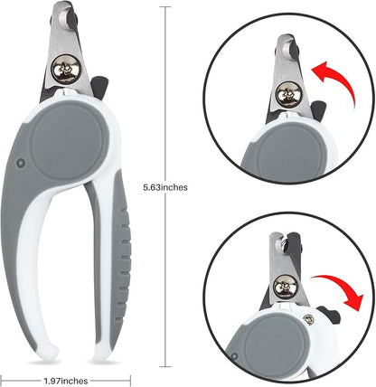Pet Nail Clippers, Dog Nail Trimmers with Safety Guard to Avoid Excessive Cutting Nails, Dog Grooming Clippers has a Variety of Colors Suitable for Dogs, Cats and Other Pets（Grey）