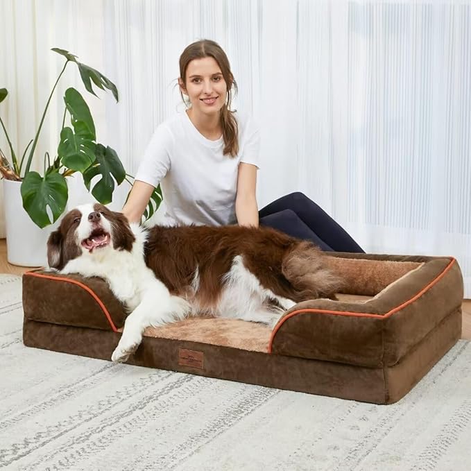 Large Dog Beds Orthopedic Foam, Waterproof Dog Beds for Large Dogs Sofa Comfy Pet Bed with Washable Removable Cover & Non-Slip Bottom(Large,Brown)