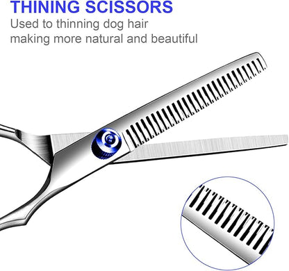 Professional Dog Grooming Scissors Kit, Titanium Coated Dog Scissors for Grooming, 5 in1 Grooming Shears Kit for Dogs Cat Pet At Home
