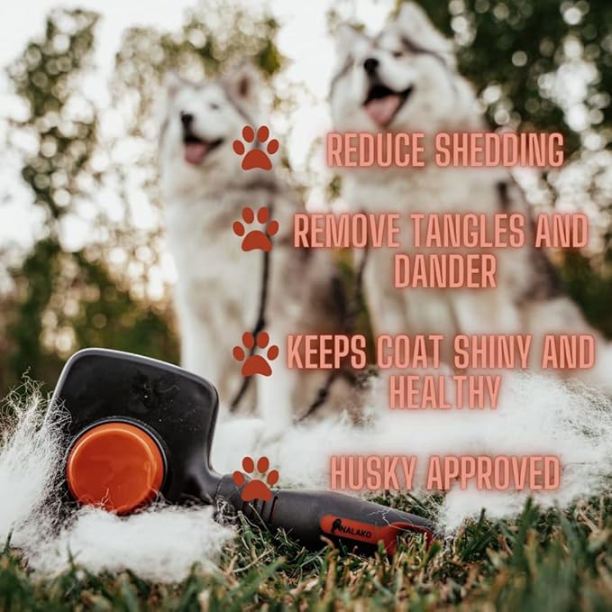Self Cleaning Slicker TWO in One Brush - Updated Button - Slicker & Undercoat Rake - Remove Shedding Dog Hair, Undercoat & Mats, for Medium & Long Haired Dogs, Great for Husky, GSD