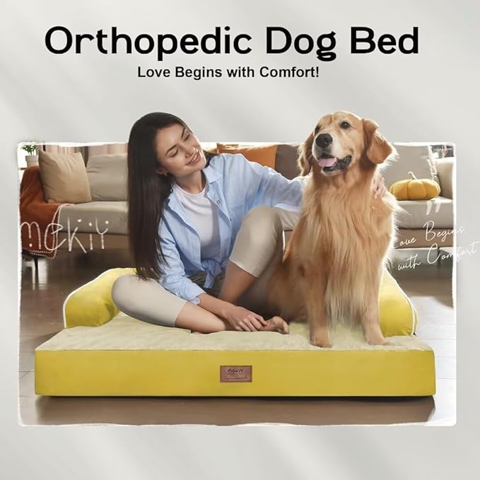 Large Dog Bed Orthopedic Washable - Waterproof with Removable Cover - Memory Foam - Beds Bolster Pet - Couch Sofa - XXXL Large Big Jumobo Dogs - Ginger Yellow Giant Dog Bed