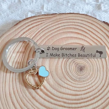 RFTWXHPN Dog Groomer Gifts Keychain for Women Men Dog Groomer I Make Bitches Beautiful Key Chains for Dog Hairdresser Groomers Appreciation Gift for Dog Hair Styler Christmas Gifts