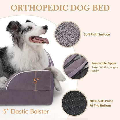 Jumbo Dog Bed for Extra Large Dogs, Jumbo Breed Waterproof Orthopedic Dog Bed, PV Washable Dog Sofa Bed with Removable Cover & Non-Slip Bottom(Jumbo,Purple)