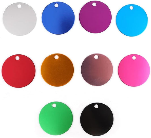 Framendino, Pet ID Tag Colorful Blank Round Double Sided Pets ID Tag Name Phone Number ID Tags Aluminum Charms