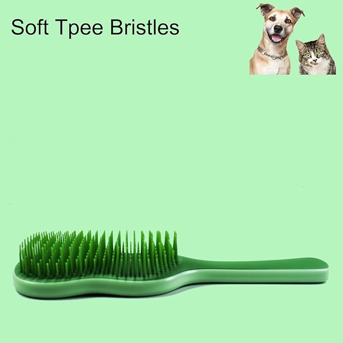 Soft Bristle Puppy Brush - Gentle Grooming Brush for Small Dogs & Puppies - Effective Hair Remover for Tangles & Shedding (Green)