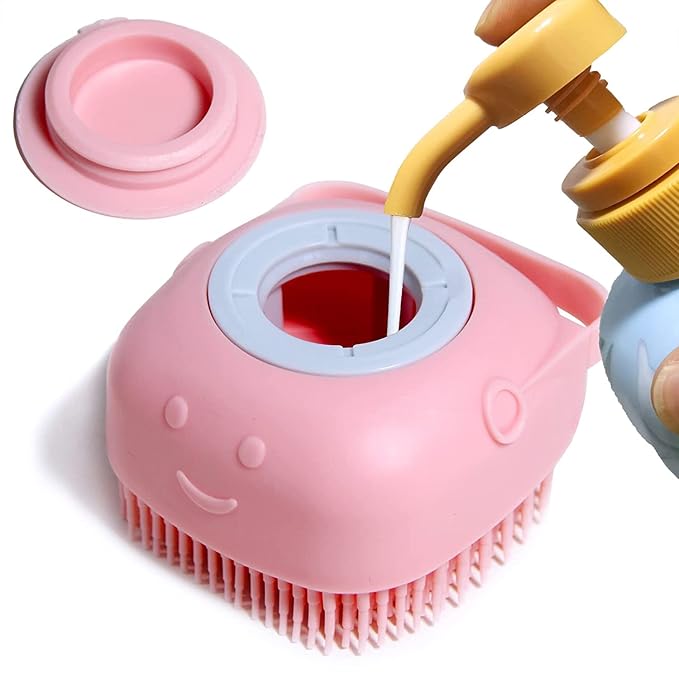 Sin American Dog Cat Bath Brush Comb Silicone Rubber Dog Grooming Brush Silicone Puppy Massage Brush Hair Fur Grooming Cleaning Brush Soft Shampoo Dispenser(Pink)