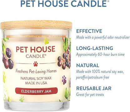 One Fur All Pet House Candle 2 Pack - Plant-Based/Soy, Long Lasting Pet Odor Candle for Home - Elderberry Jam
