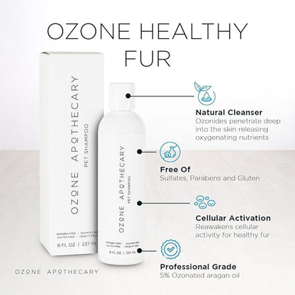 Pet Ozone Shampoo | Ozone Infused Argan Oil Pet Shampoo | Natural Cleanser for Animal Skin and Fur | Ozonated Wash for Dogs & Cats