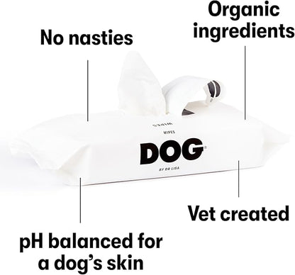 DOG by Dr Lisa - Dog Travel Wipes - Plant-Based - Natural Bathing Wipes for Dogs - Made from 100% Compostable Bamboo - Vet-Created - Vegan - Non-Toxic - Travel Size - Carton (20 per Box)